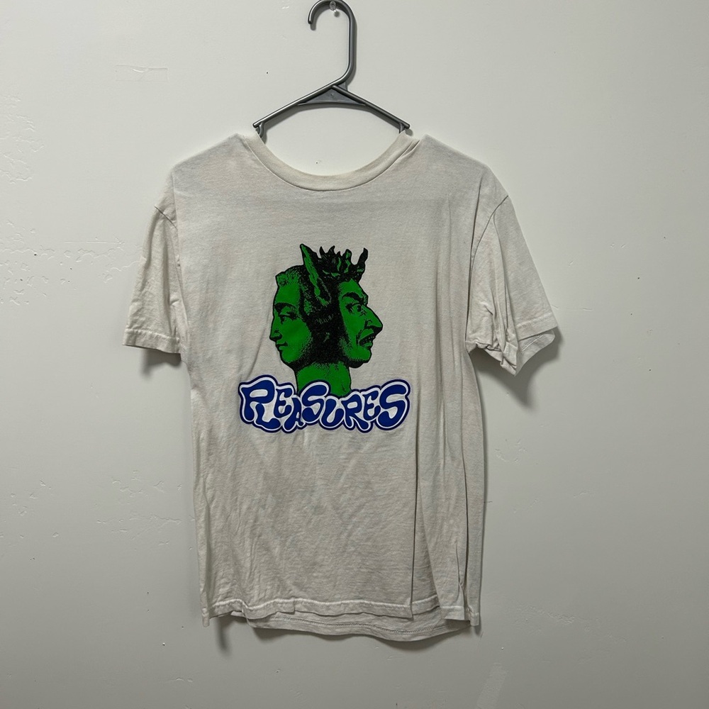 Pleasures White Graphic Tee with Green Design